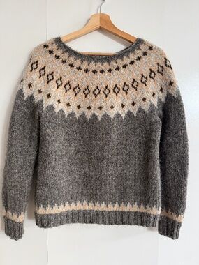 Hand Knit Icelandic Wool Sweater-One of a Kind Artisan Yoke-100% Lett Lopi Wool